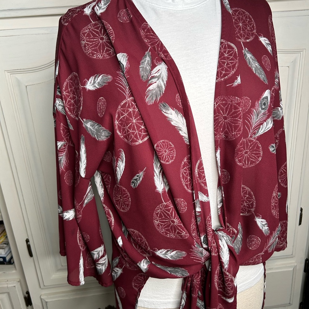 Women's Feather Print Kimono Duster